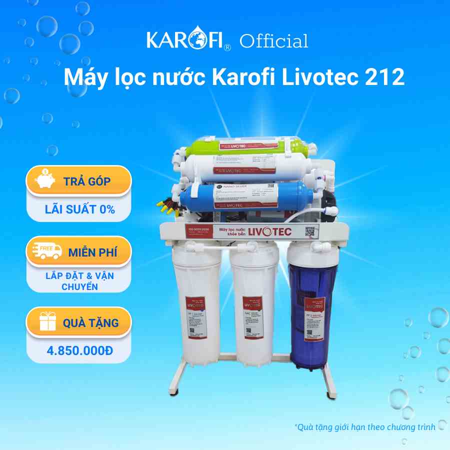 Máy lọc nước đề gầm 8 lõi màng ro Hàn Quốc Karofi Livotec 212 - Bảo hành 36 tháng