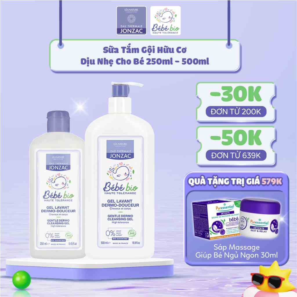 Sữa Tắm Gội Hữu Cơ Dịu Nhẹ Cho Bé Eau Thermale Jonzac Bébé Bio Gentle Dermo Cleansing Gel 250 - 500ml