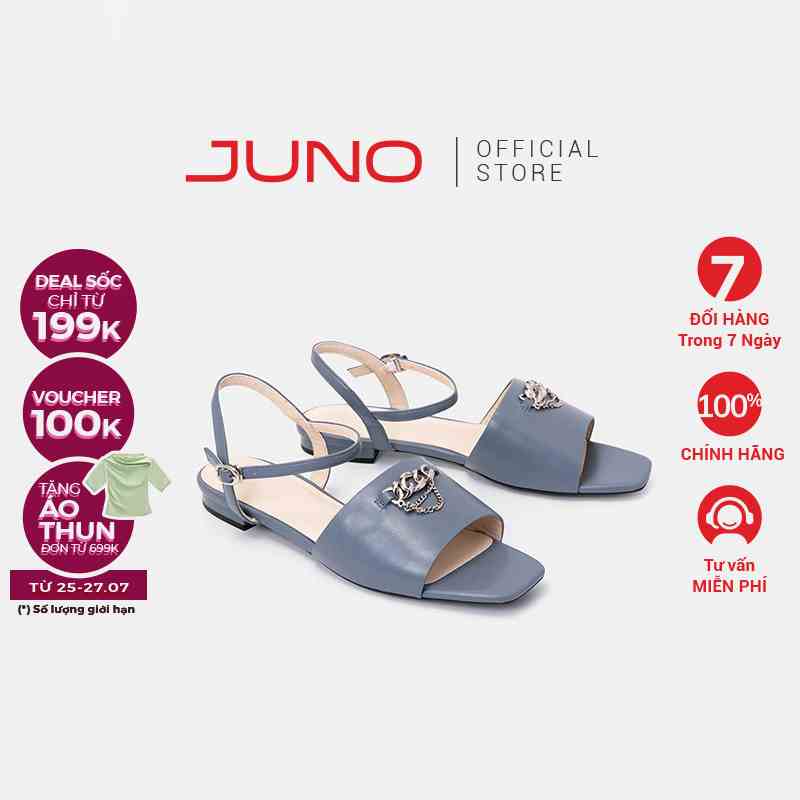 Giày Xăng Đan Nữ Thời Trang JUNO 3cm Mũi Vuông Đính Dây Xích Trang Trí SD03051