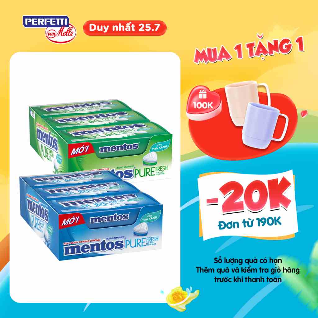 Kẹo ngậm không đường Mentos Pure Fresh (Hộp 6 hủ)