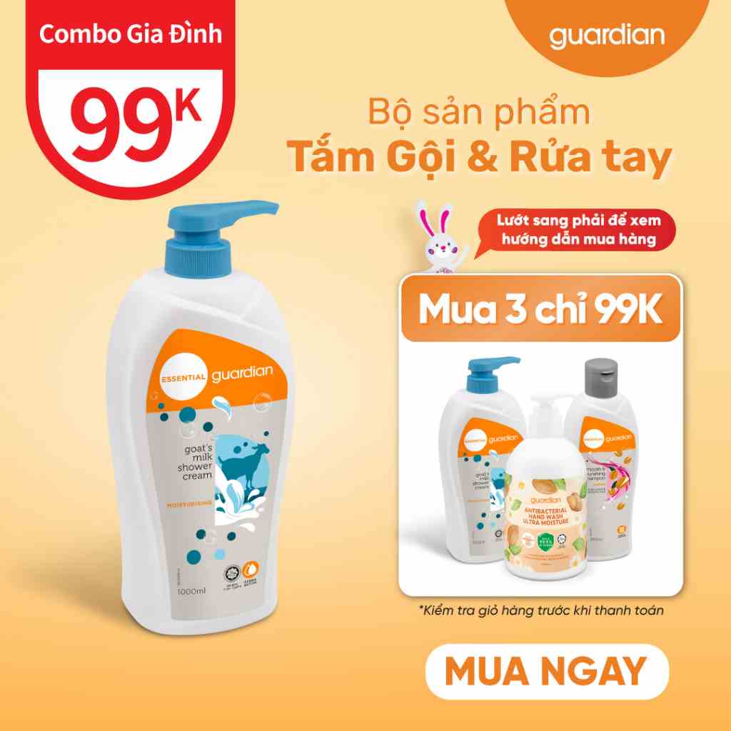 Sữa Tắm Dạng Kem Dưỡng Ẩm Guardian Essential Goats Milk Moisturising Shower Cream Sữa Dê 1000ml