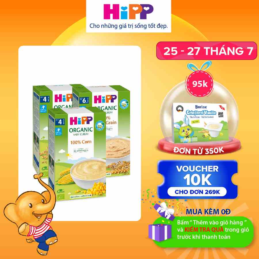 Combo 3 bột ăn dặm không chứa sữa HiPP 100% ngũ cốc hữu cơ cho trẻ từ 4 tháng tuổi (tối ưu cho trẻ dị ứng đạm sữa)