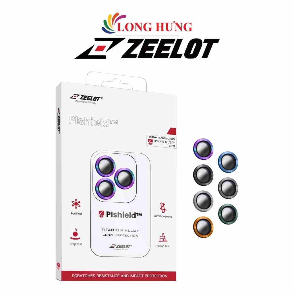 Dán Camera cường lực viền màu chống va đập Zeelot PIshield iP 13 Pro/13 Pro Max - Hàng chính hãng