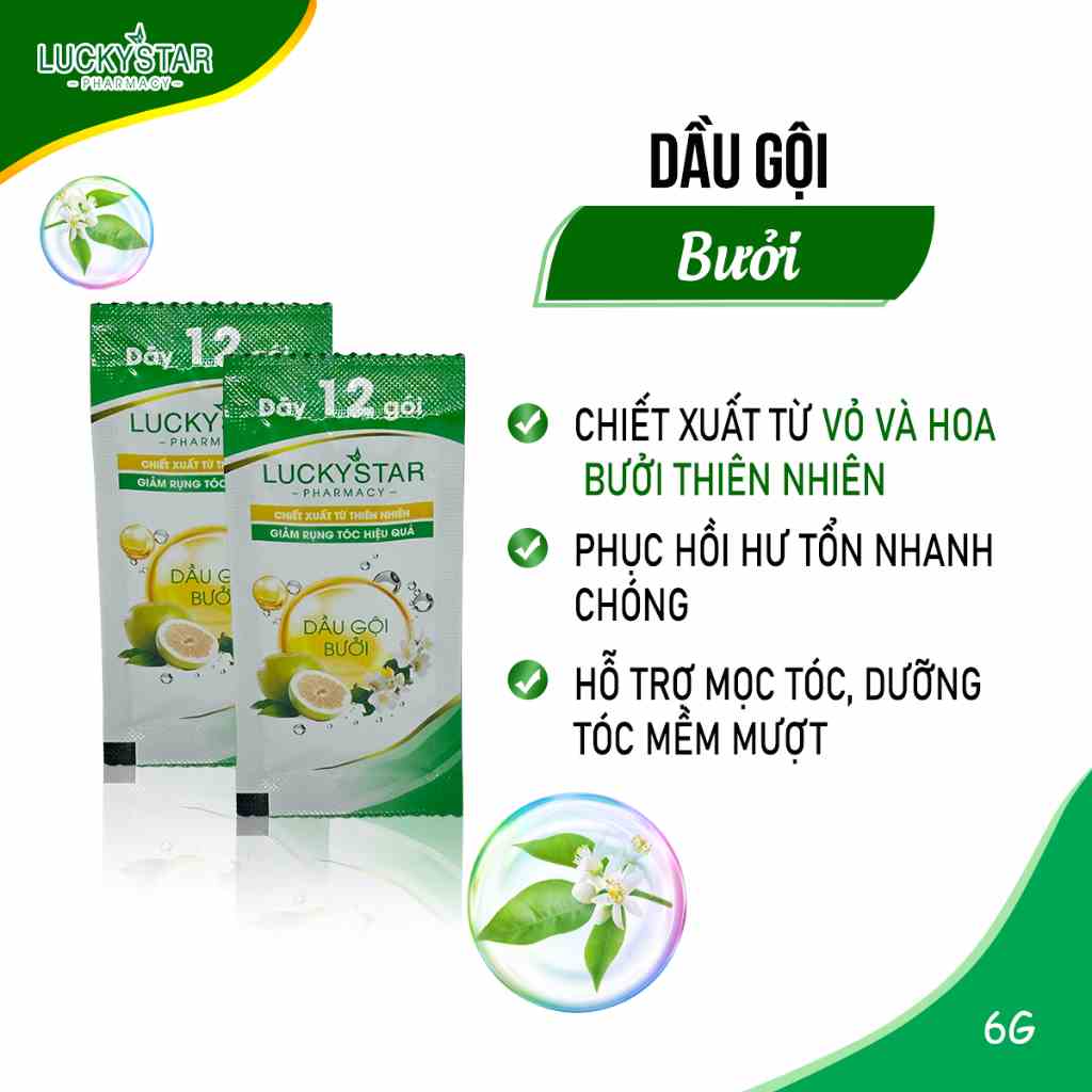 [Mã BMLTB35 giảm đến 35K đơn 99K] Dầu Gội và Kem Xả Bưởi Lucky Star dây 12 gói 6ml