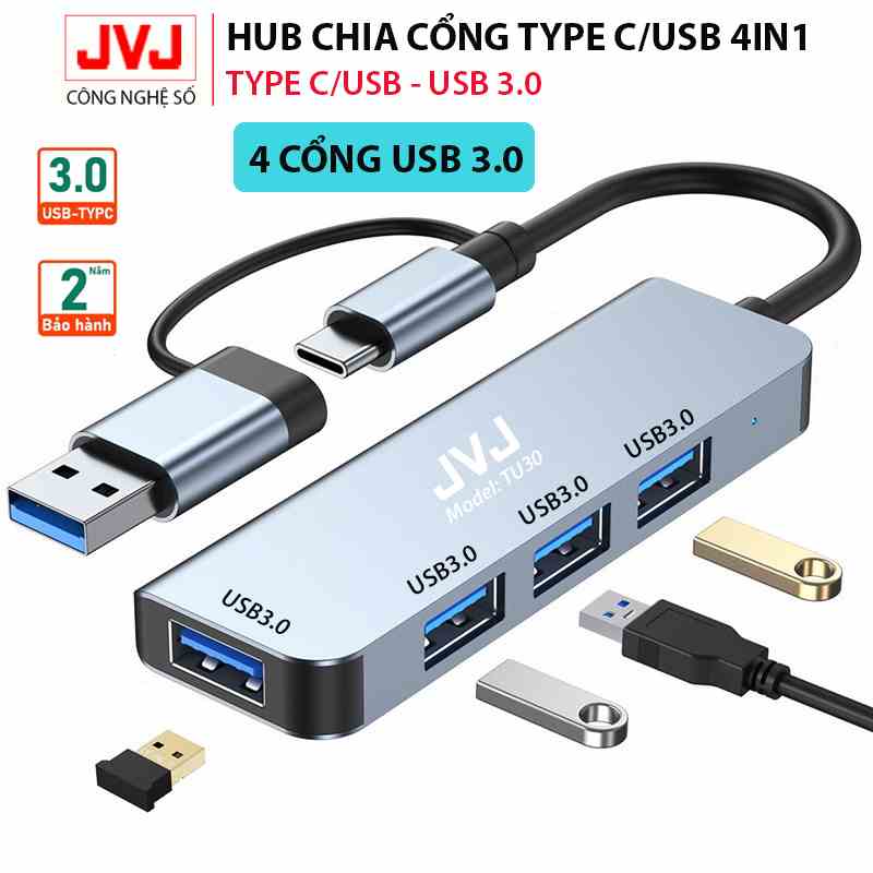 Hub type C JVJ C6 Plus 6 trong 1 cổng chuyển đổi chia cổng Type-C sang USB 3.0 SD, USB 2.0, Type C, TF, 4K HDMI