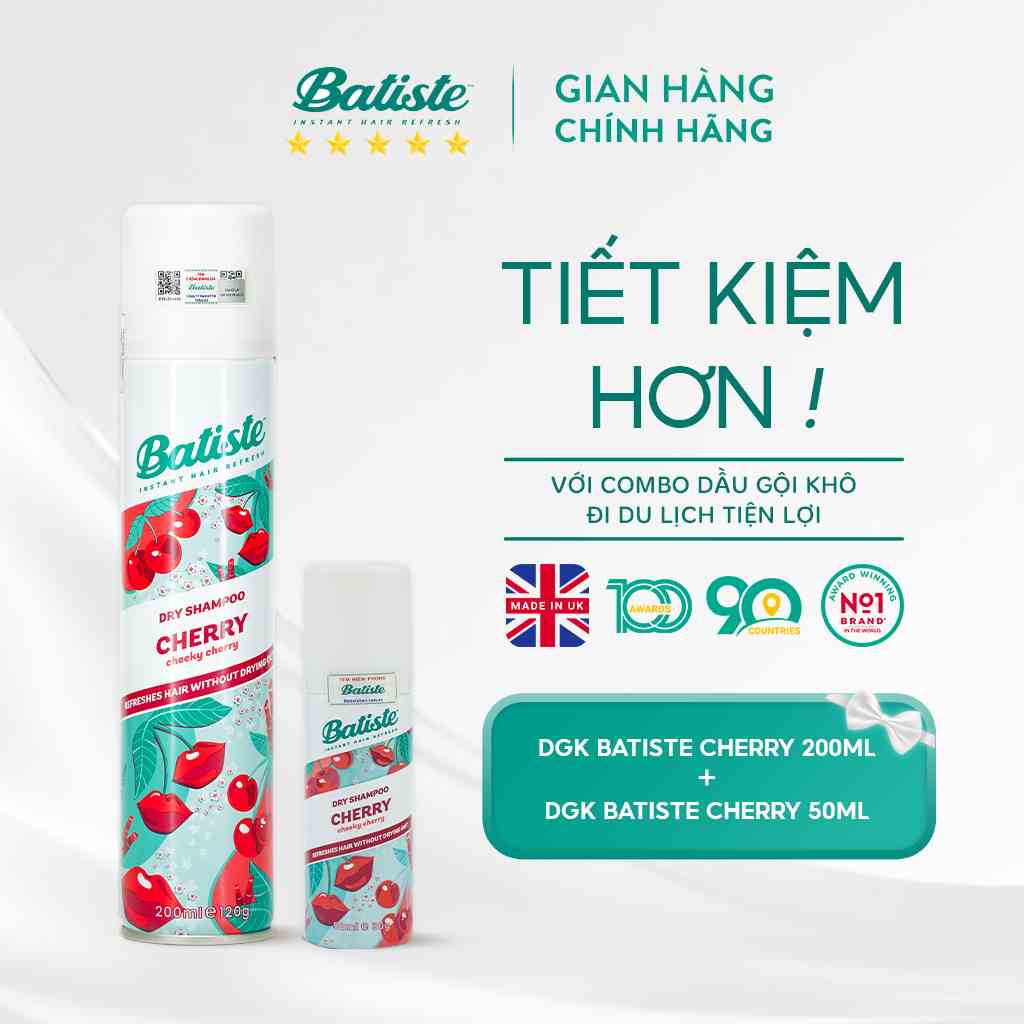 [COMBO] 2 Chai Dầu Gội Khô Batiste Giúp Làm Phồng Tóc Dầu gội Siêu tiết kiệm (cherry200ml+cherry50ml)