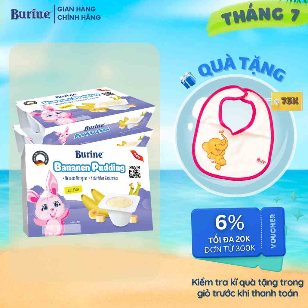 [Có Mix Vị] Combo 3 Vỉ Pudding Ăn Dặm Burine Vị Chuối Dành Cho Trẻ Từ 6 Tháng Tuổi-Cung Cấp Vitamin, Bổ Sung Năng Lượng