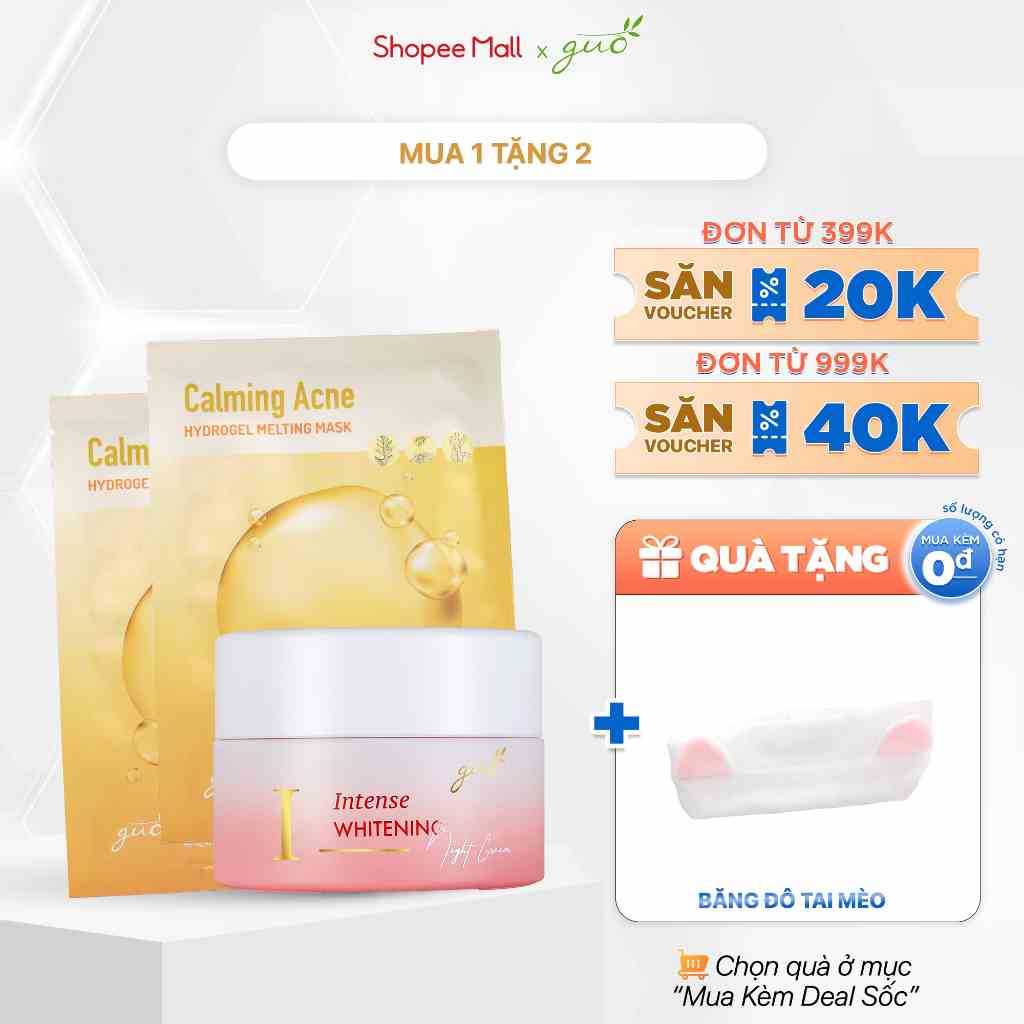 Bộ đôi Kem Vi Tảo + Mask Collagen 4in1 GUO dưỡng trắng hồng mờ thâm sạm se lỗ chân lông