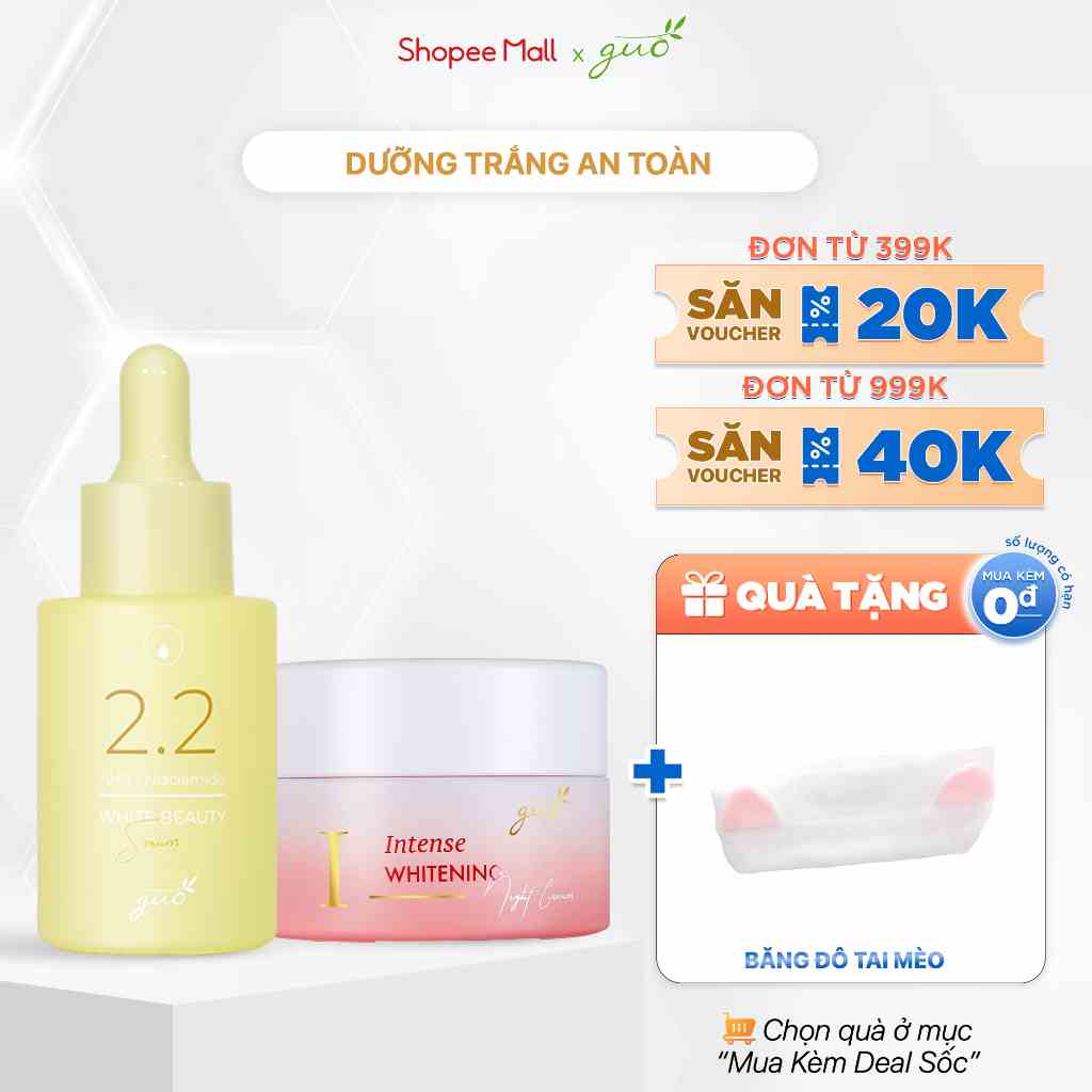 Combo Kem vi tảo đỏ và Serum dưỡng GUO  [Trắng hồng tự nhiên 100% thiên nhiên an toàn, dưỡng ẩm mịn da]