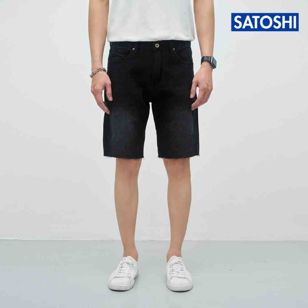 [Mã BMLTB200 giảm đến 100K đơn 499K] | Satoshi | Quần Short Jean nam form chuẩn slimfit gấu quần tua, không lai, gấp lai