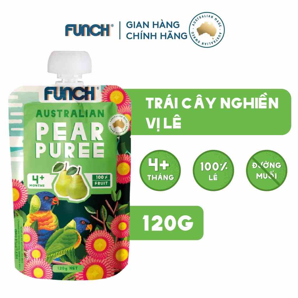 Hoa Quả Nghiền Cho Bé Ăn Dặm Từ 4 Tháng Tuổi FUNCH 100% Lê Xay Nhuyễn 120g Date T09/2023