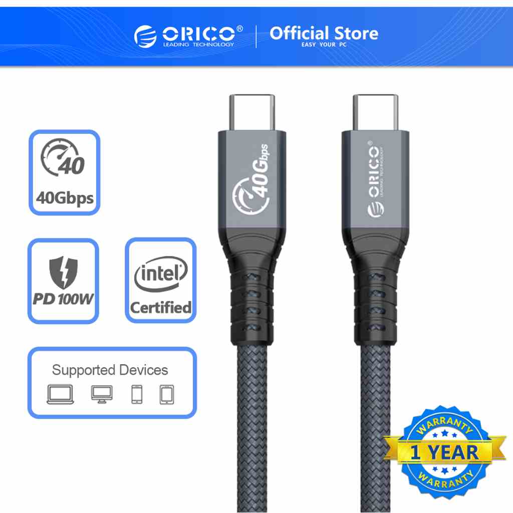 Cáp ORICO TBZ4 Tkw4 Thunderbolt 4 Type-C USB 4.0 100W PD 40Gbps 8K60HZ DELL IPAD MacBook Pro