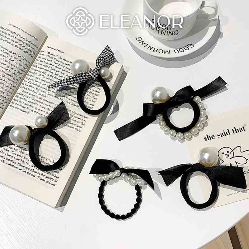 Dây cột tóc nữ thun co dãn Eleanor Accessories hình nơ đính ngọc trai nhận tạo phụ kiên tóc 3587