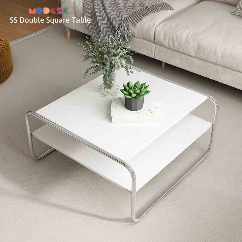 Bàn sofa, trà Modesk SS Double Square Table khung inox 304 – kính cường - ván MFC an cường - phòng khách, quán cà phê