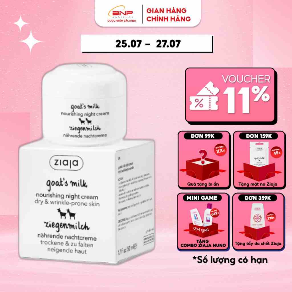 Kem dưỡng da sữa dê cấp ẩm ban ngày, chống lão hóa Ziaja Goats Milk Moisturising Day Cream 50ml