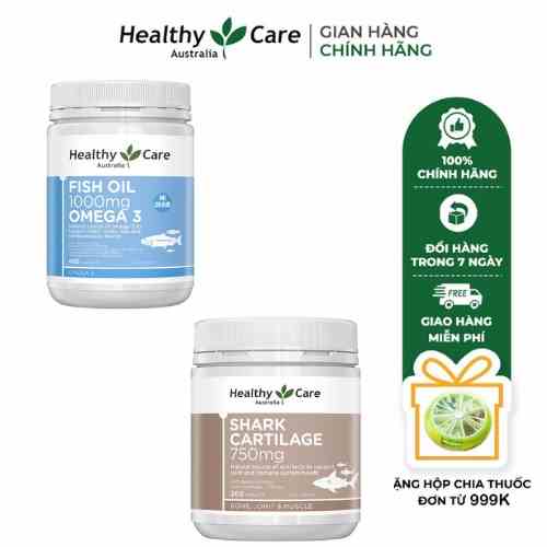 Viên uống dầu cá Omega 3 Fish Oil 400 viên, Shark Cartilage Healthy Care 750mg giúp xương chắc khỏe 200 viên