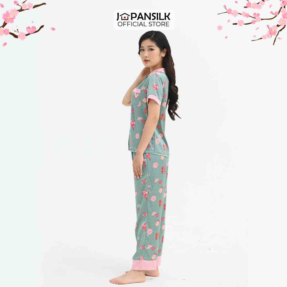 Bộ Đồ Ngủ Pijama Lụa Cộc Tay Satin Nhật Cao Cấp Họa Tiết Tranh Vẽ Ấn Tượng JAPAN SILK Chính Hãng