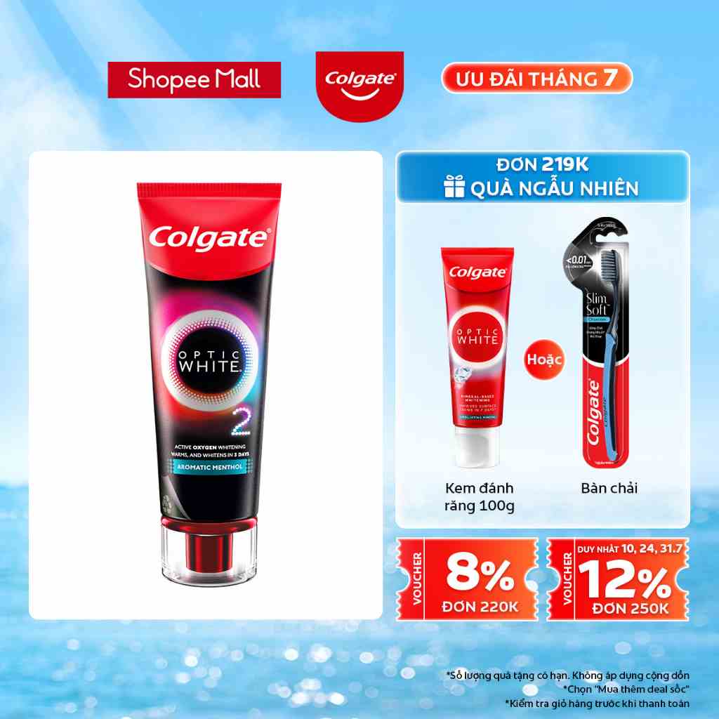 Kem Đánh Răng Colgate Optic White O2 với Oxy Hoạt Tính trắng răng 3 ngày 85g