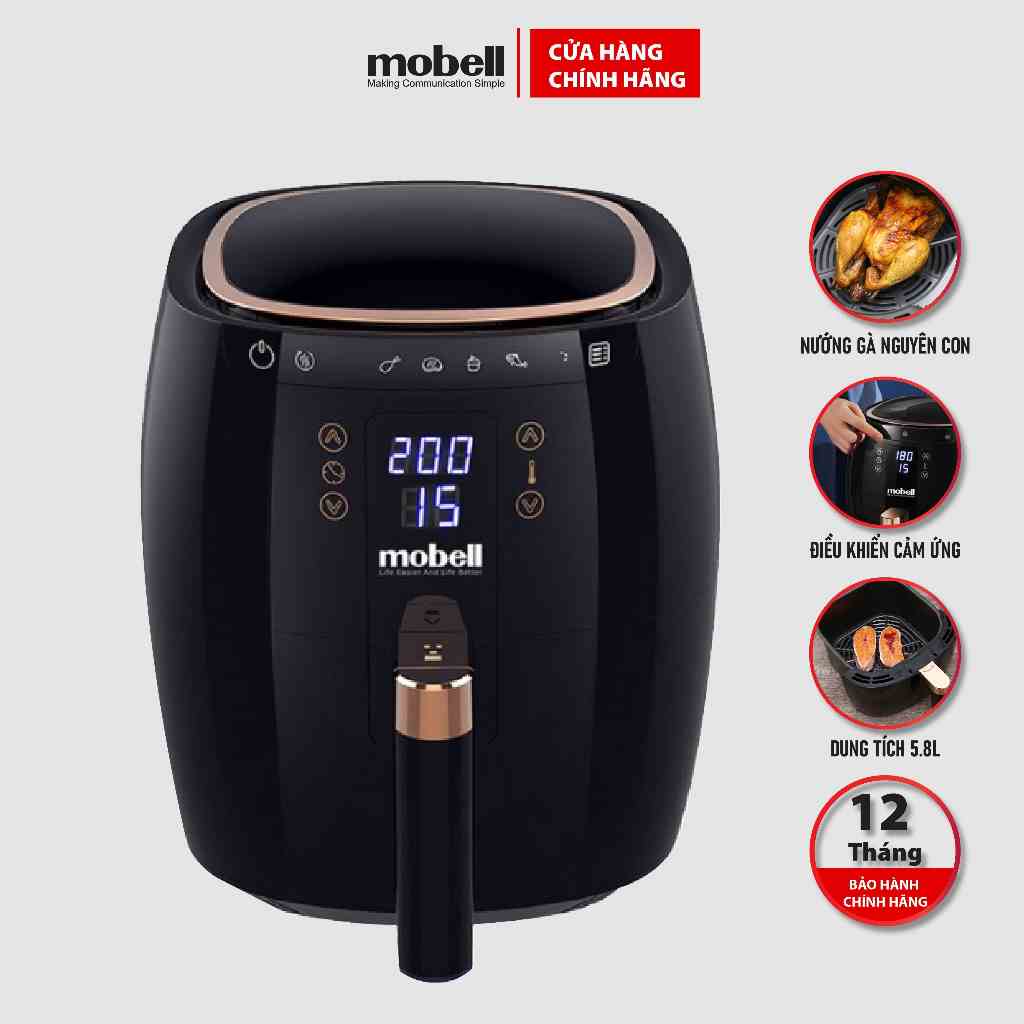 Nồi Chiên Không Dầu 5.8L mobell AF-18-YJ Cảm Ứng Điện Tử Menu Sẵn