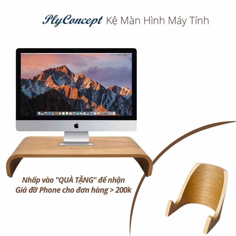 [Mã BMLTA35 giảm đến 35K đơn 99K] Kệ để màn hình máy tính Plyconcept Monitor Stand uốn cong - Gỗ Sồi