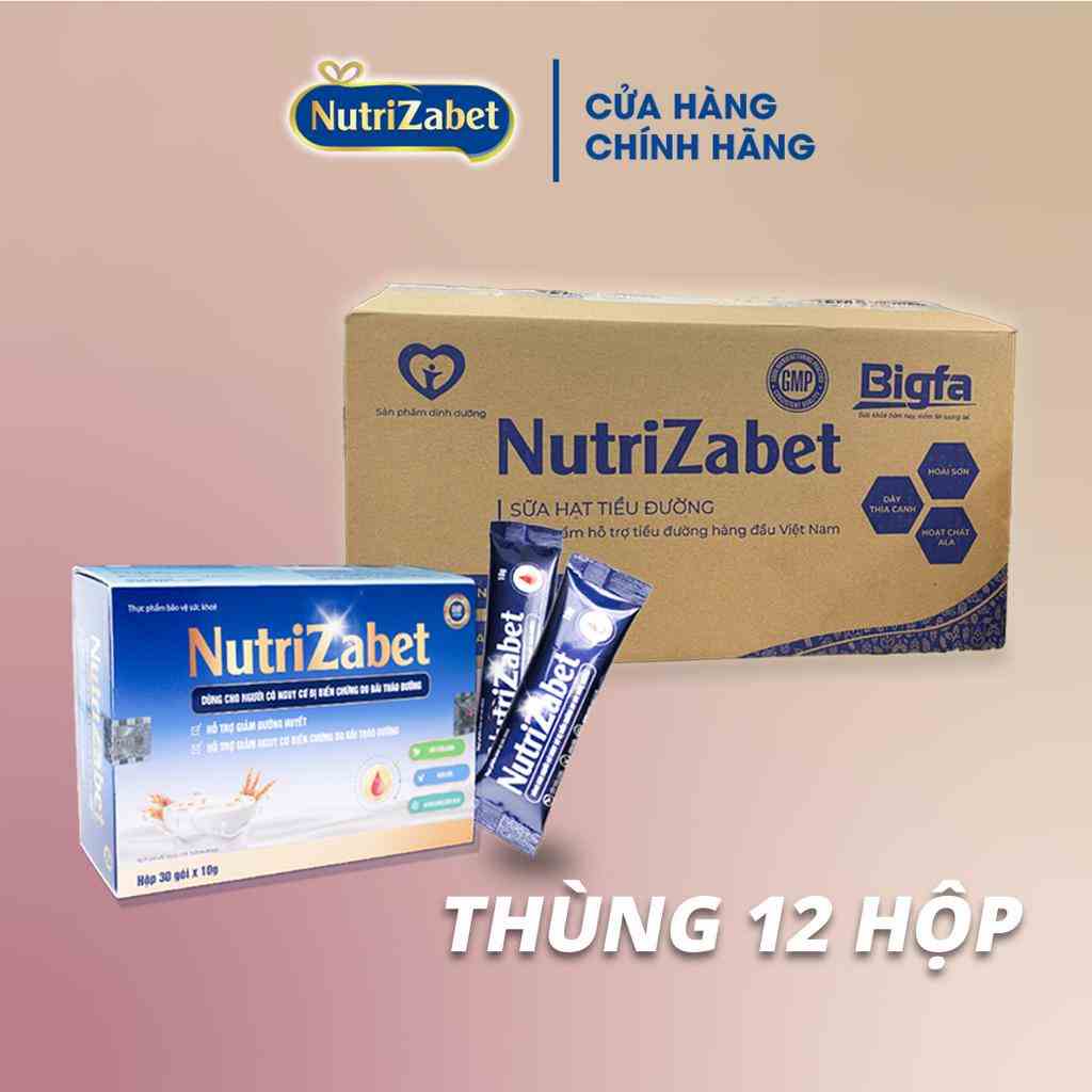 Thùng Sữa Hạt Nutrizabet 12 Hộp (30 Gói/Hộp) , Giúp Ổn Định Đường Huyết, Ngăn Ngừa Biến Chứng, Tăng Cường Đề Kháng