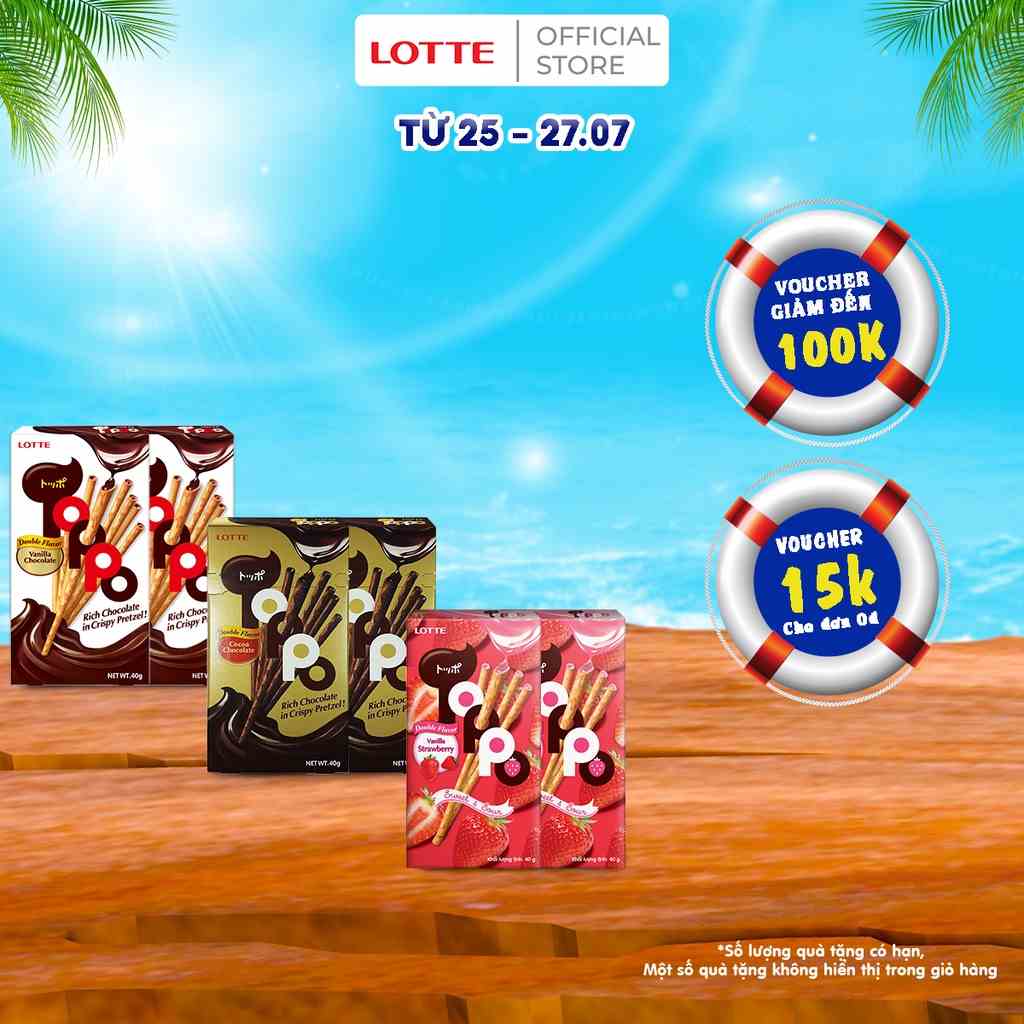 [Mã BMLTB35 giảm đến 35K đơn 99K] Combo 6 Gói Bánh Toppo 3 vị nhân socola hương Socola & Hương Vani & Kem Dâu 40g/gói