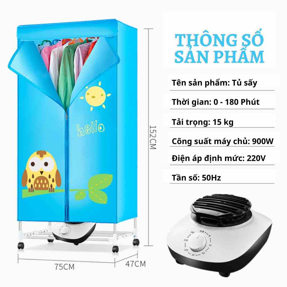 Tủ Sấy Quần Áo Thông Minh Deerma Công Suất 900W, Sấy Không Gian 3 Chiều (Bảo Hành Chĩnh Hãng)