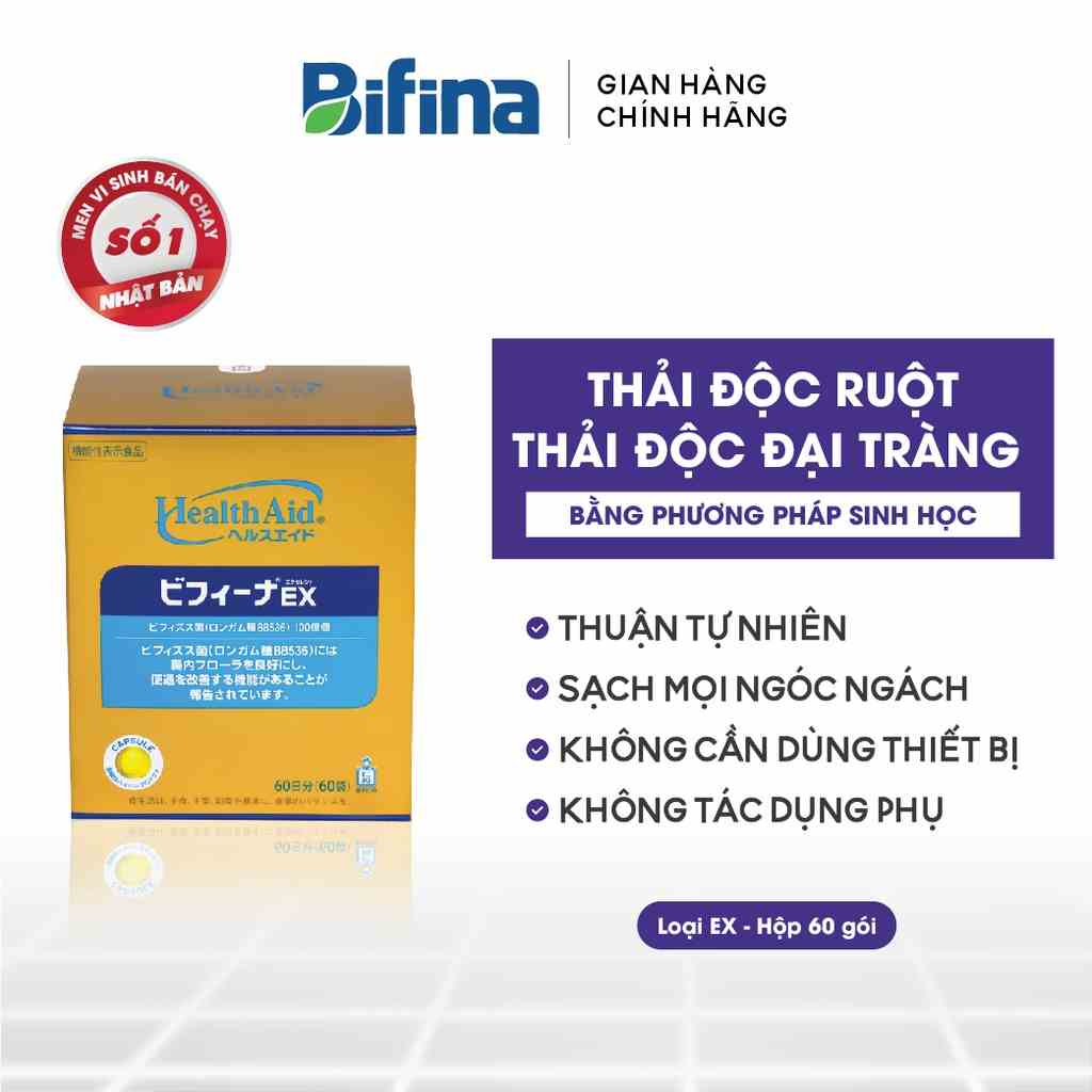 Men vi sinh Bifina Nhật Bản -Loại EX Hộp 60 gói - Hỗ trợ thải độc ruột, thuận tự nhiên