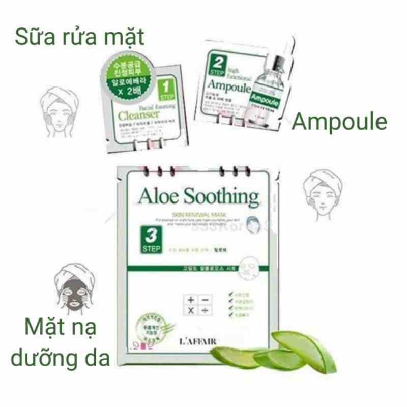 Hộp 10 Miếng Mặt Nạ Phục Hồi Trẻ Hóa Da 3 Bước Rainbow Laffair Aloe Soothing 10 x 28 ml