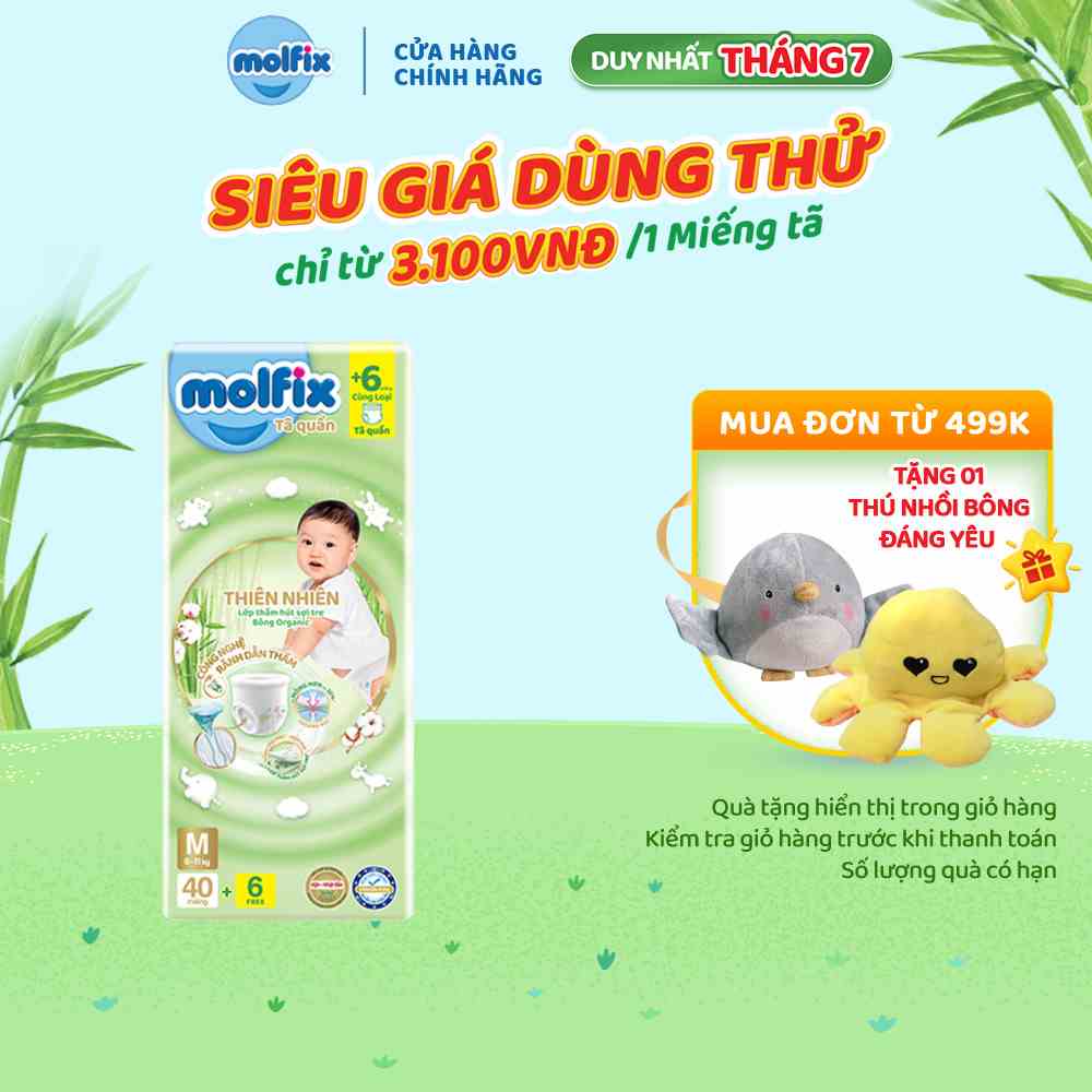 Tã/bỉm quần Molfix Thiên nhiên Jumbo M (6kg - 11kg) - Gói 40+6 miếng