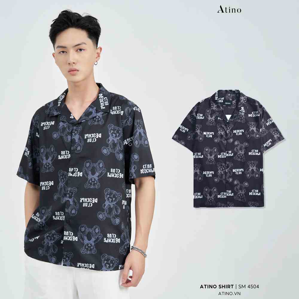 Áo sơ mi cuban shirt cộc tay nam BEAR ATINO vải lụa form regular SM4504