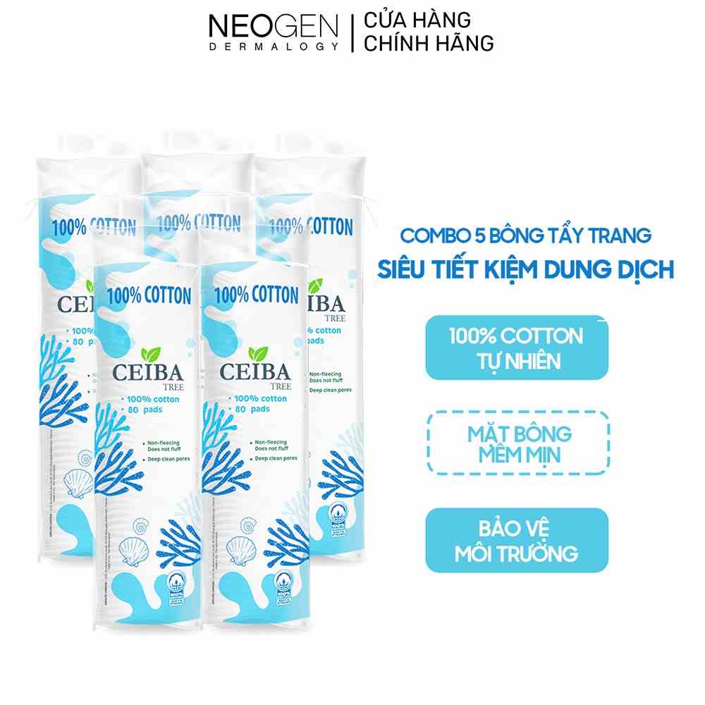 Combo 5 Bông Tẩy Trang Ceiba Tree Dành Cho Mọi Loại Da 80 miếng x5