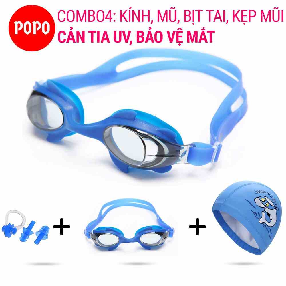 Combo Kính bơi trẻ em POPO 1580 cản tia UV, hạn chế sương mờ