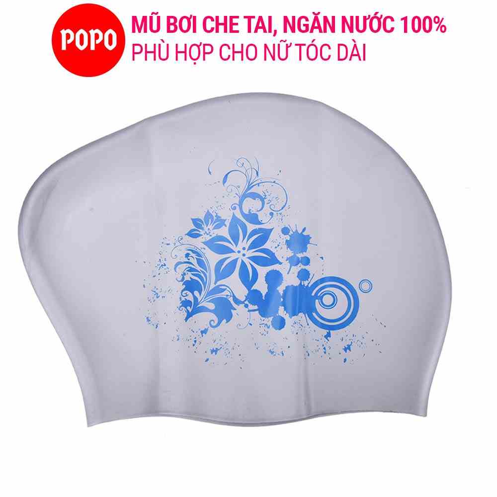 Nón bơi nữ trùm tóc dài POPO CA35 sử dụng cho người lớn cho bé gái, trẻ em trên 6 tuổi