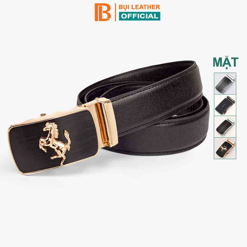 Thắt lưng nam da saffiano cao cấp Bụi leather - L106, 3 lớp màu đen, mặt khóa tăng tự động thép không gỉ, BH 12 tháng