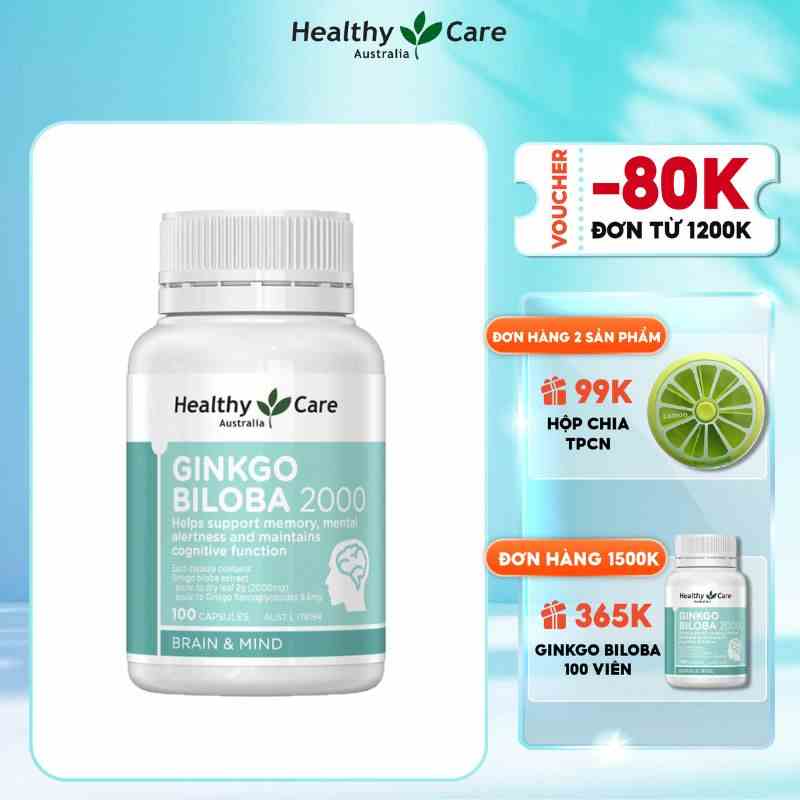 Viên uống bổ não Healthy Care Ginkgo Biloba 100 viên