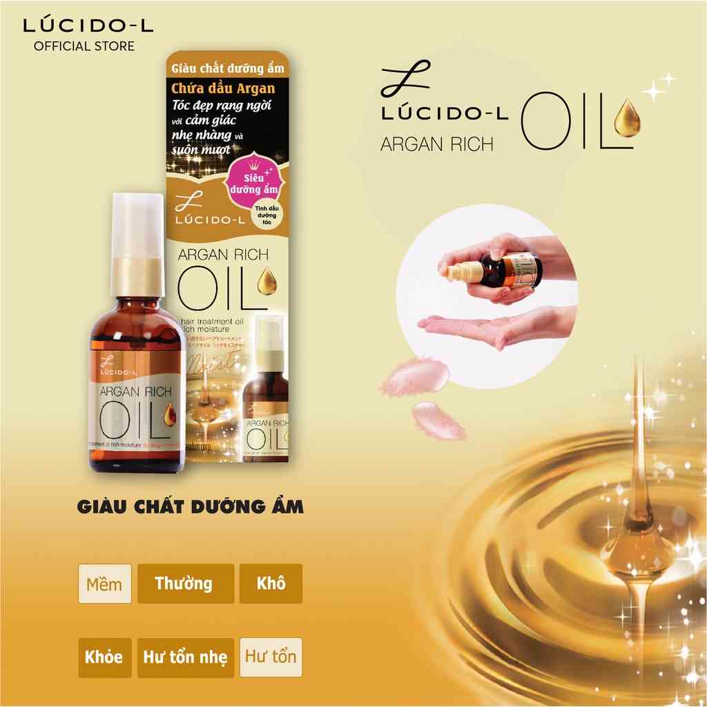 [Mã BMLTA35 giảm đến 35K đơn 99K] Tinh Dầu Dưỡng Tóc LÚCIDO-L Hair Treatment Oil Rich Moisture N 60ml