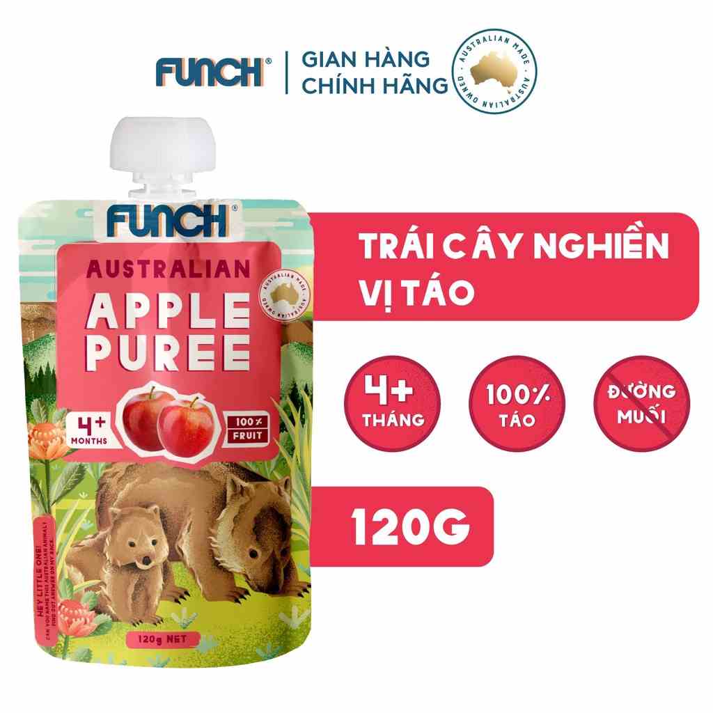 Hoa Quả Nghiền Cho Bé Ăn Dặm Từ 4 Tháng Tuổi FUNCH 100% Táo Xay Nhuyễn 120g Date T9/2023