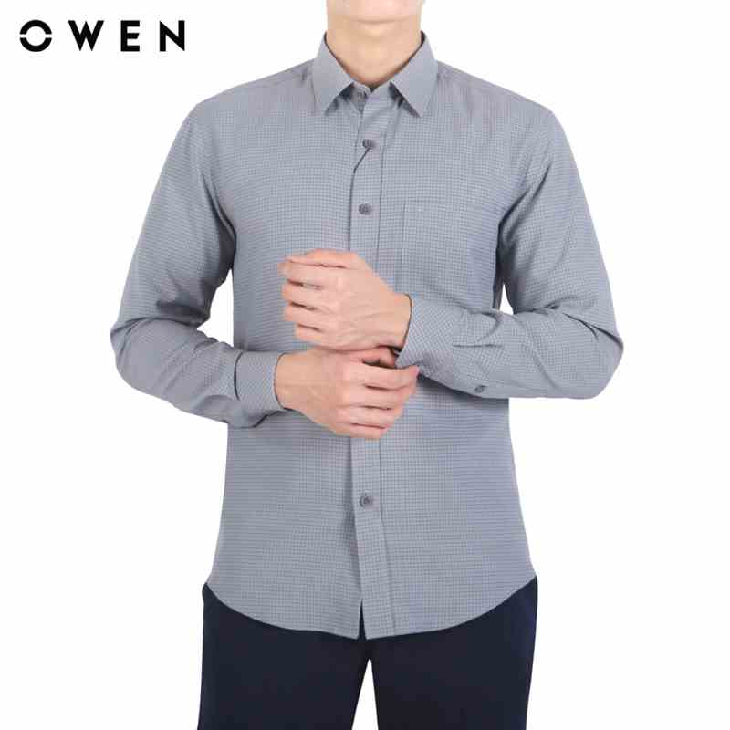 Áo sơ mi dài tay nam Owen Nano Regular Fit màu Ghi trắng - AR23666D