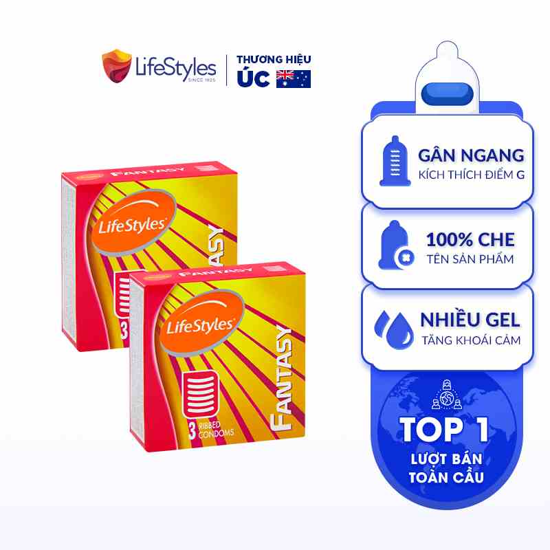 Combo 2 Bao Cao Su Gân Ngang Nổi Dập Tăng Cực Khoái Lifestyles Fantasy Thiết Kế Ôm Sát 100% Không Rách Bao - Hộp 3 bao