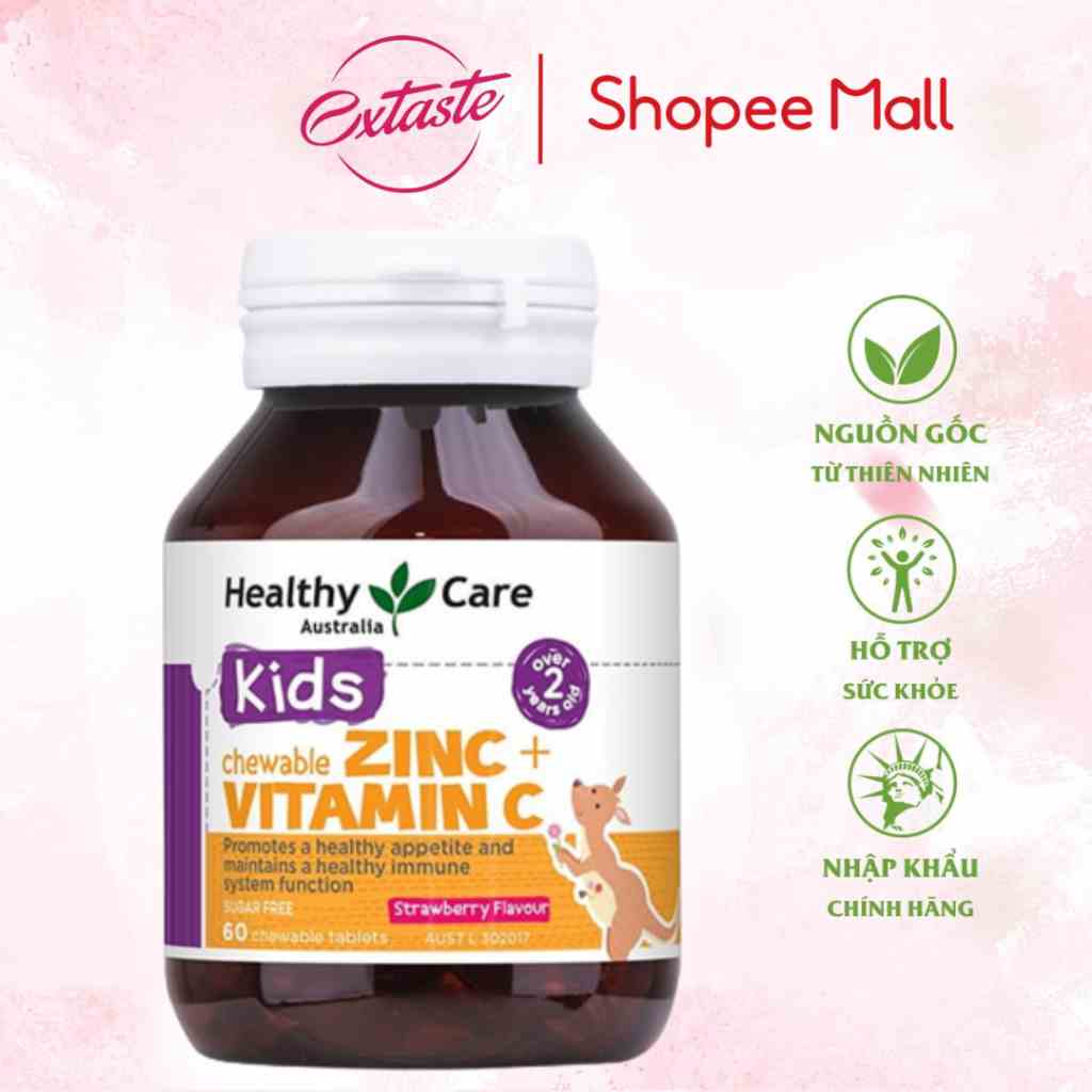 Viên nhai bổ sung kẽm Healthy Care Zinc Vitamin C tăng đề kháng cho bé 60 viên