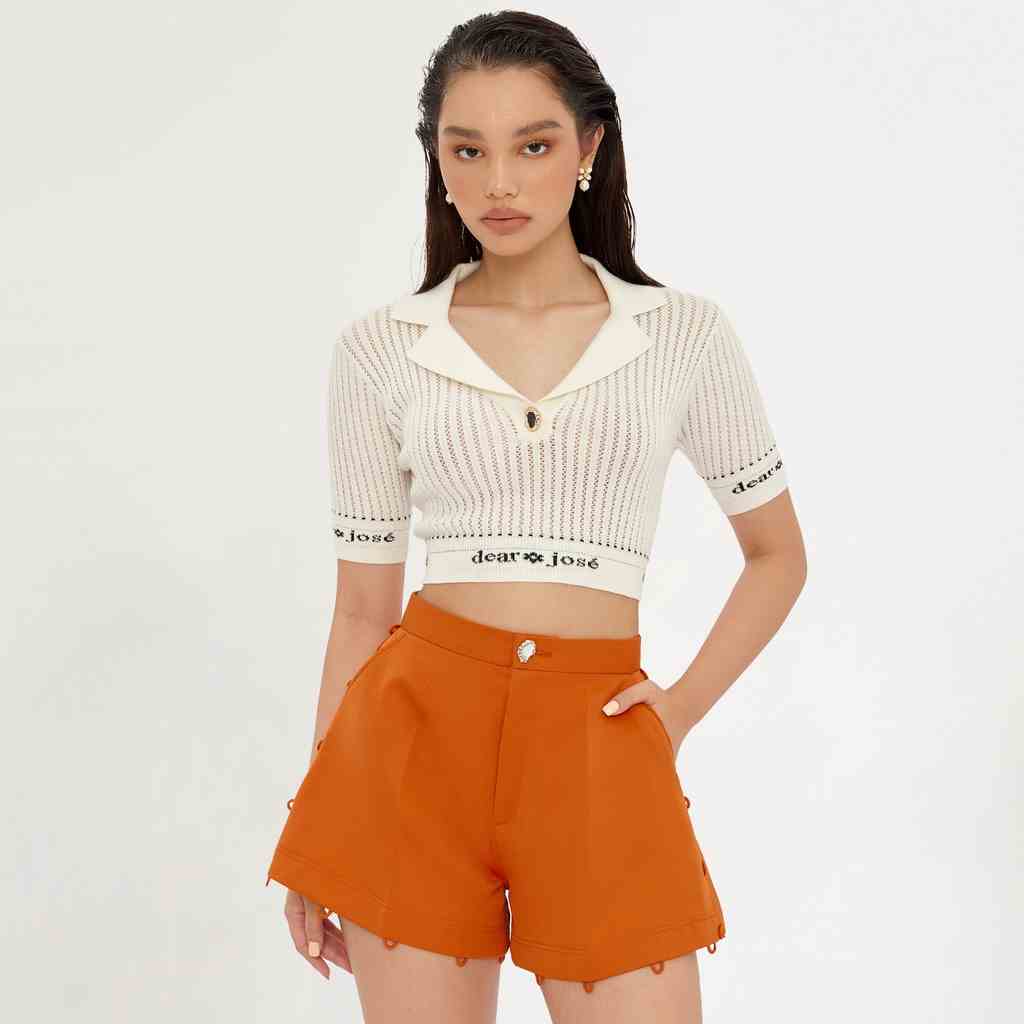 DEAR JOSÉ - Áo polo crop top Coco vải len gân trắng