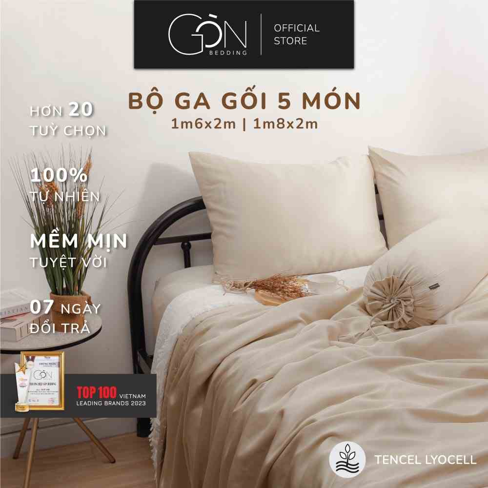 Bộ Chăn Ga Gối 5 Món Gòn Bedding Lụa Tencel 60s Màu Trơn 1m6x2m - 1m8x2m