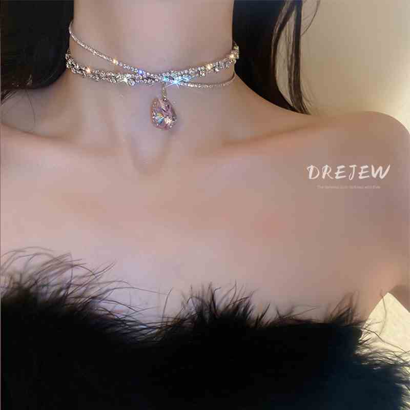 DREJEW Vòng cổ choker DREJEW đính đá hình giọt nước thời trang sang trọng