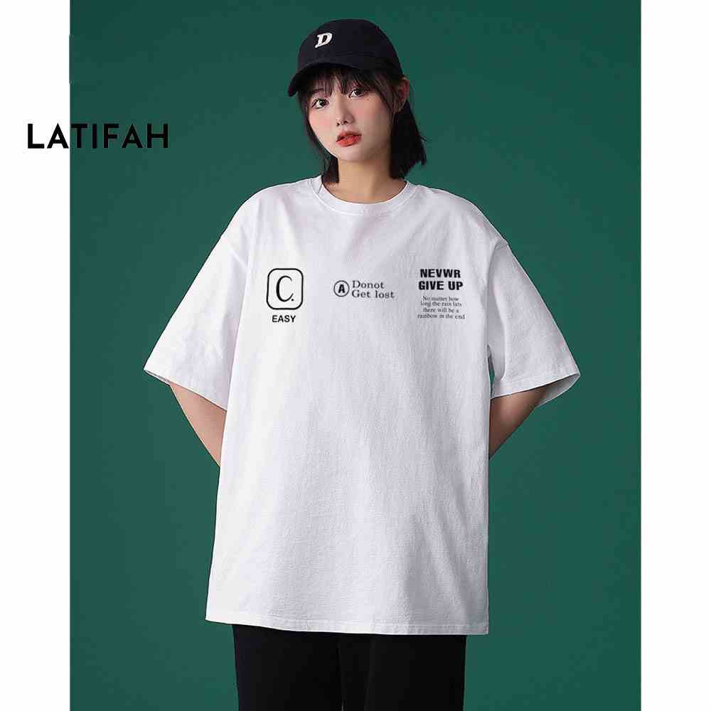 Áo thun unisex tay lỡ Latifah form rộng in họa tiết chữ AT07 chất vãi dày dặn co giãn 2 chiều