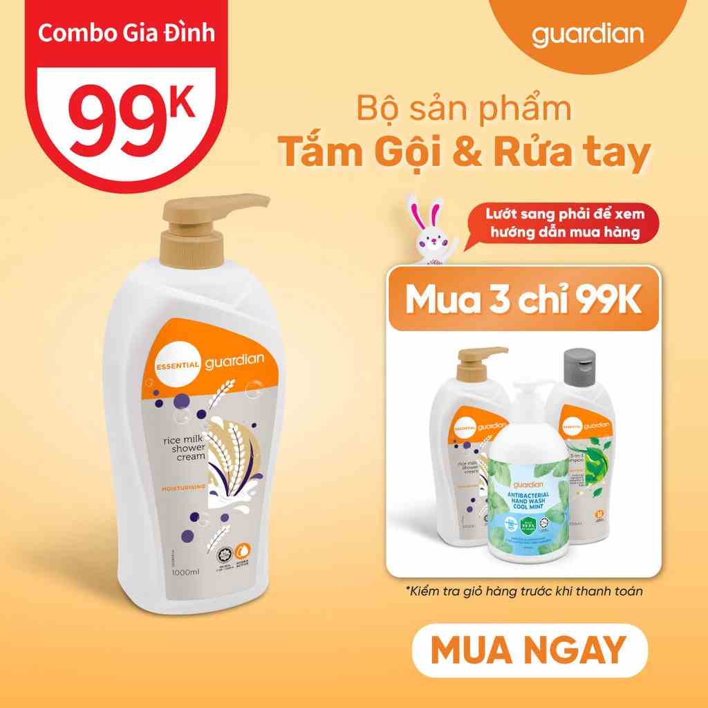 Sữa Tắm Dạng Kem Dưỡng Ẩm Guardian Essential Rice Milk Moisturising Shower Cream Sữa Gạo 1000ml