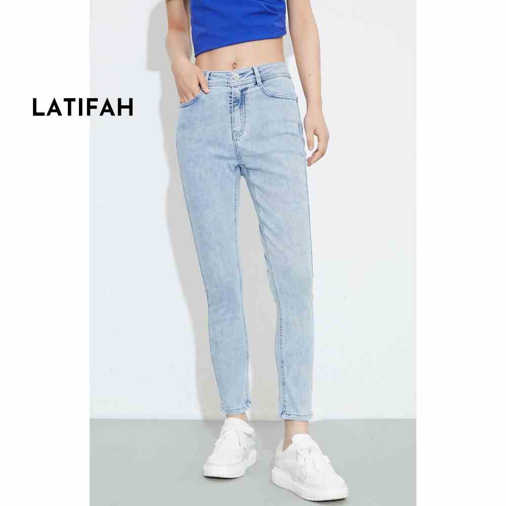 Quần dài jeans nữ co giãn LATIFAH cạp thường trơn màu xanh trắng cá tính QD024 phong cách hàn quốc