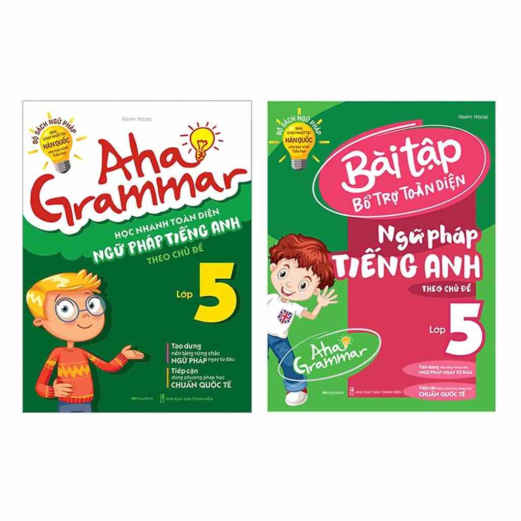 Sách Combo 2 cuốn Aha Grammar – ngữ pháp & bài tập bổ trợ toàn diện ngữ pháp tiếng Anh lớp 5 theo chủ đề