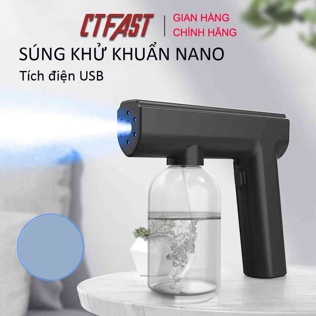 Thiết bị phun khử trùng nano cầm tay CTFAST- 05 :Máy phun khử khuẩn gia đình, tích điện không dây kết hợp ánh sáng xanh