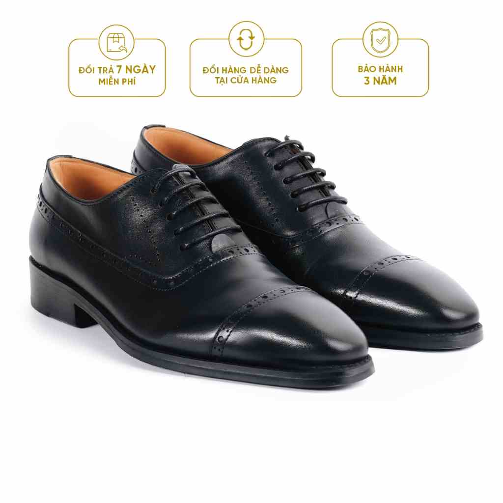 Giày Tây Cao Cấp SEMI-BROGUES CHISEL TOE OXFORD - OF25 - Da Bò Ý Lót Trong Da Bò Mộc - Thương hiệu Be Classy